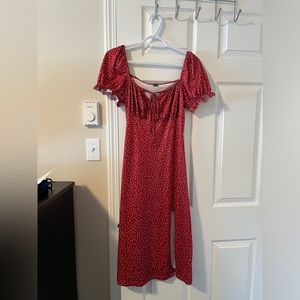 Red Polka-Dot Puff Sleeved Dress
